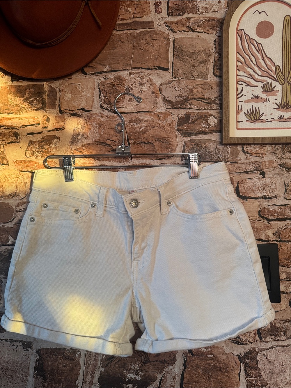Levi’s White Roll-Hem Denim Shorts